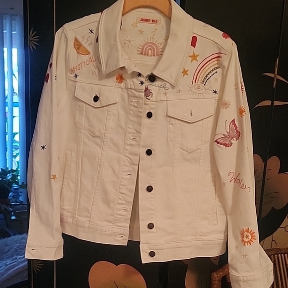 Johnny Was white jean jacket, long sleeve - Picture 1 of 11